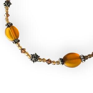 Autumn colors frosted brown glass accent beaded necklace